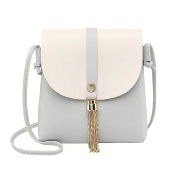 

Popular Ladies Korean Version Of The Golden Tassel Messenger Bag Small Square Package Stitching Color Shoulder Wild Bag#LR3