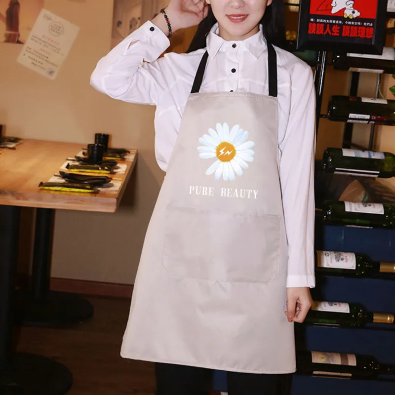 1pcs Daisy Printed Apron For Women Adult Bibs Home Cooking Baking Coffee Shop Side Wipe Cleaning Aprons Kitchen Accessories