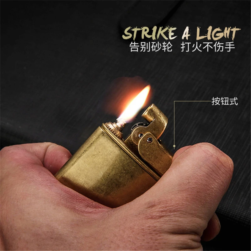 Honest Copper Cigarette Lighter Gasoline Vintage Kerosene For oil Lighter Grinding Wheels Fire Lighter Retro Windproof Lighter