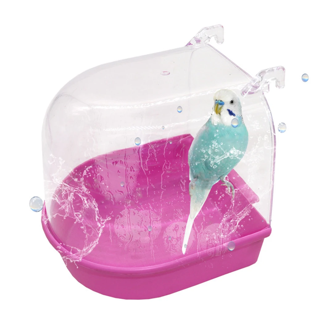 

Parrot Bird Bathtub Bird Water Bath Box With Hanging Hooks Transparent Bird Bathtub Cage Shower Standing Parakeet Birdbath
