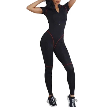 

Women Short Sleeve Zipper Collar Bodycon Romper Jumpsuit Casual Sport Ladies Solid Skinny Suit