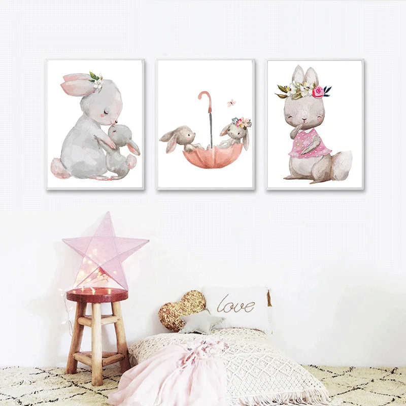 Цветочный настенный постер в стиле бохо для детской комнаты лиса кролик Картина