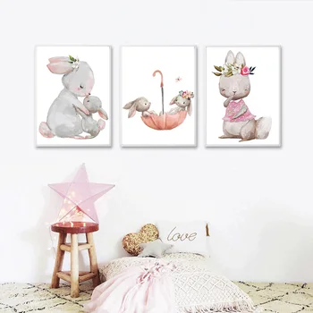 

Floral Boho Kids Nursery Wall Art Poster Fox Rabbit Canvas Painting Woodland Bunny Cute Cartoon Animal Print Girls Bedroom Decor