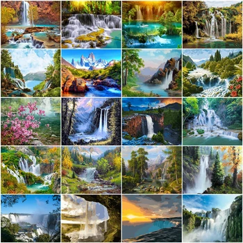 

HUACAN Painting By Numbers Landscape Drawing On Canvas HandPainted Gift Picture By Number Waterfall Kits Home Decoration