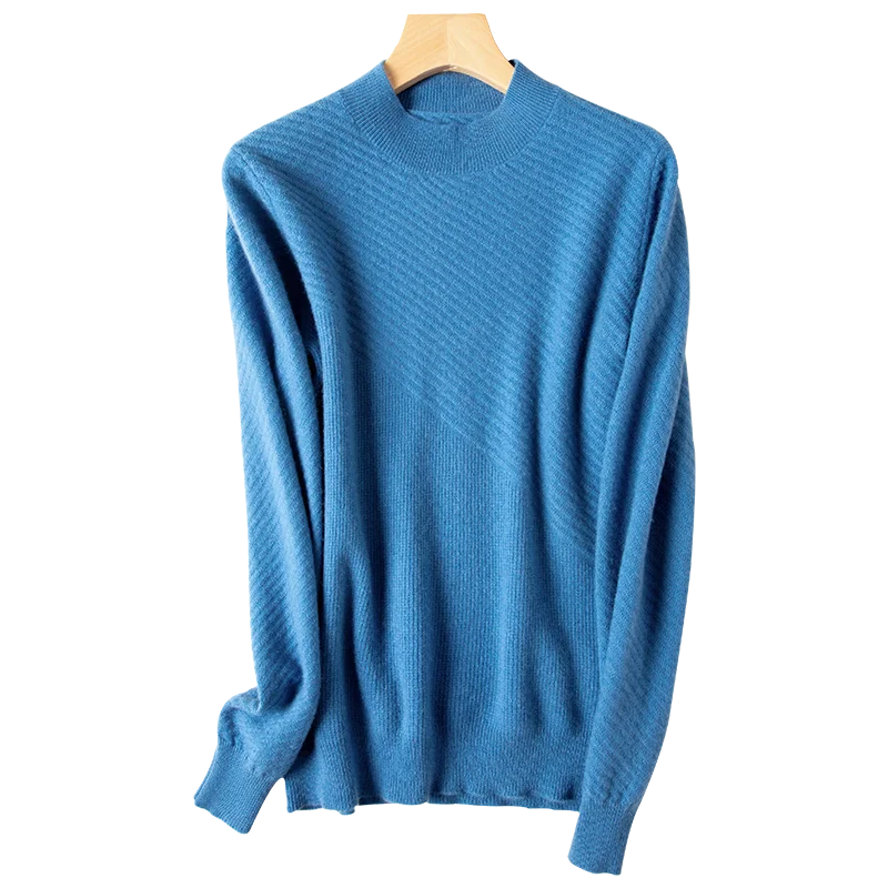 Синий Septass Cashmere Sweater Women Half Turtleneck Long Sleeve Pullovers Autumn Winter Warm Knitted Jumper Casual Blue Top - Цвет: Синий