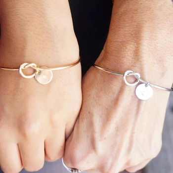 

Vnox Knot Coin Initial Bangle for Women Men Stainless Steel Letter Charm Couple Cuff Bracelets Personalize Lover Unique Gift