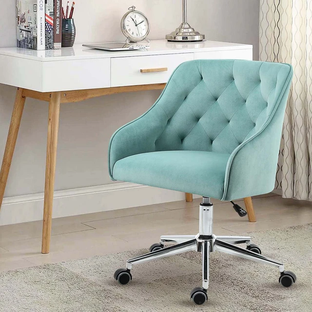 Cute White Desk Chair for Teen Girl Kids, Home Office Computer Desk Chair  with Arms, Comfy Velvet Fabric Task Chair Vanity Chair for Makeup Room