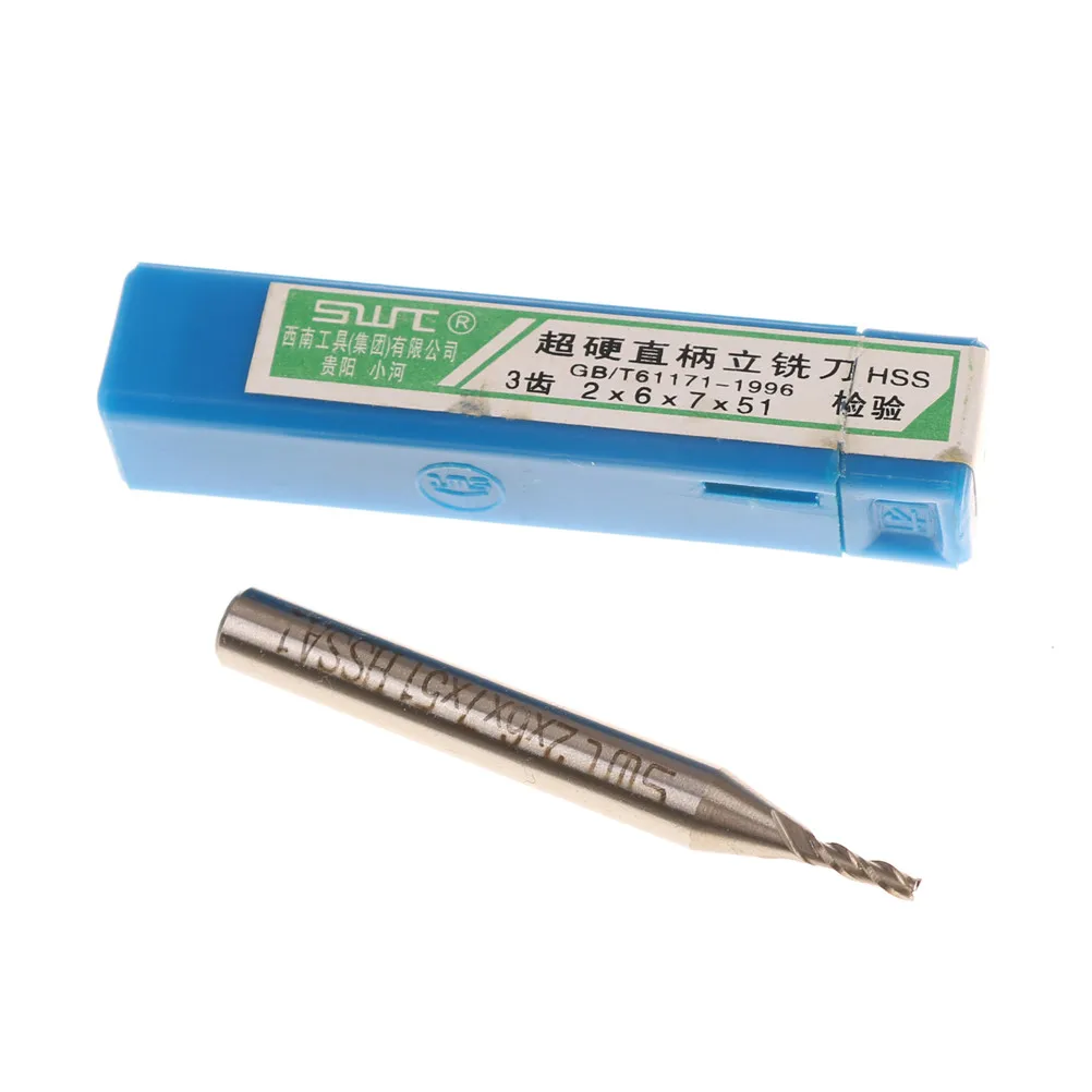 1pcs 3 Flute HSS Straight Shank End Mill Cutter Milling CNC Cutting Tools 2*6*7*51mm