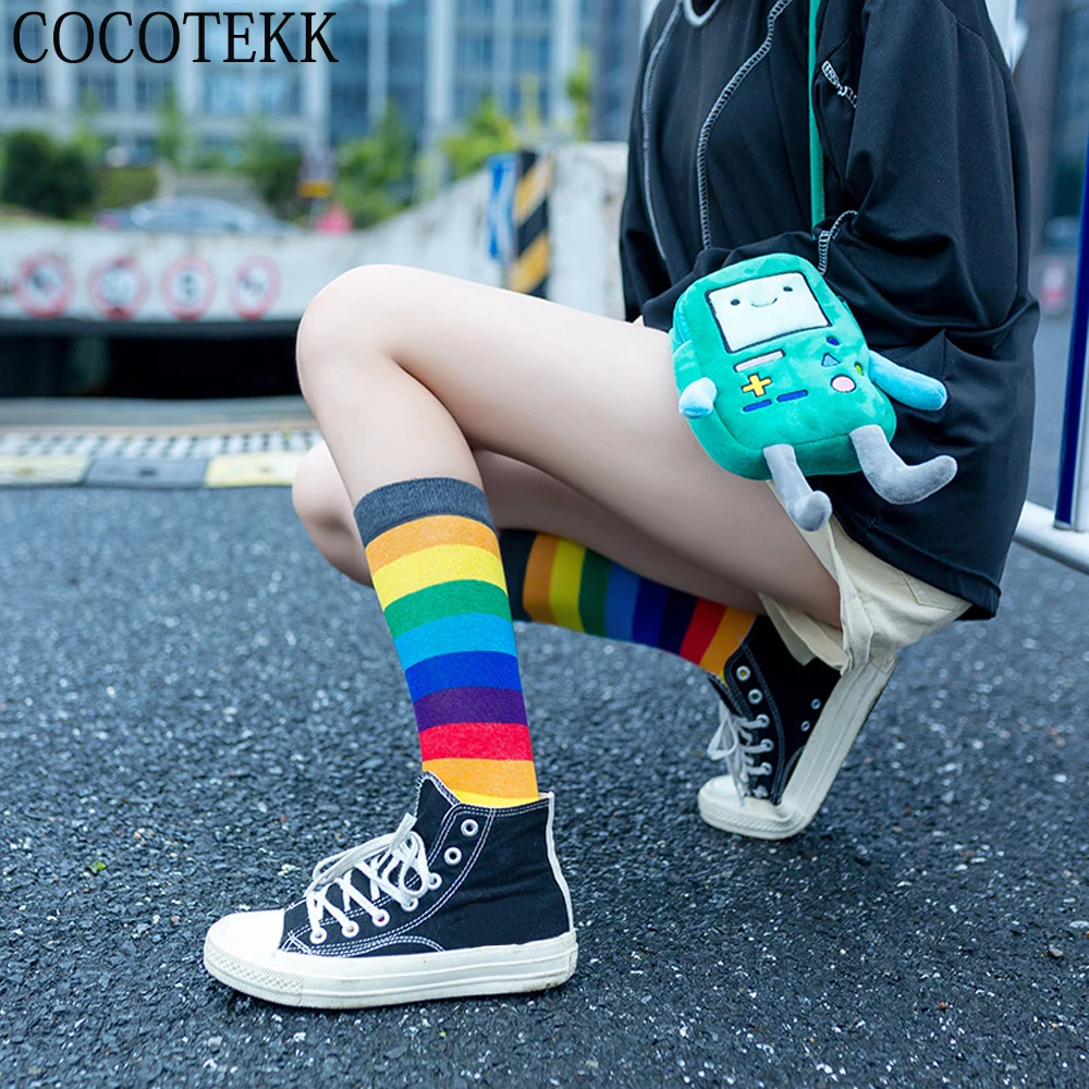 Женские носки новые зимние хлопковые радужные полосатые носки корейская мода Harajuku теплые рождественские повседневные женские носки подарки дропшиппинг