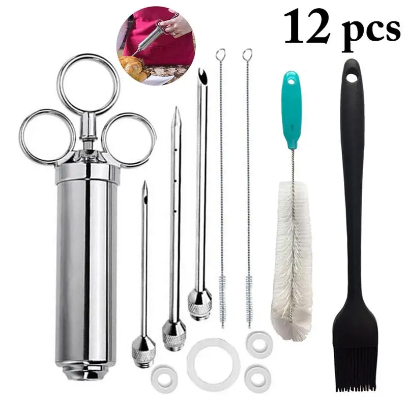 12pcs 3 Needles Meat Injector Syringe Poultry Marinade Flavour Injector