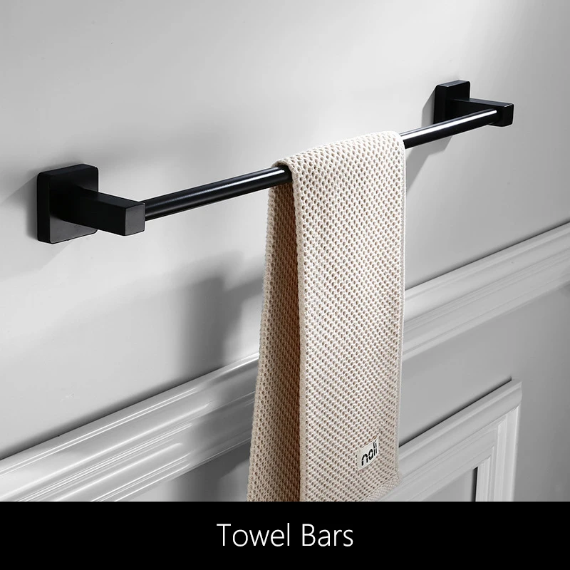 Alise Stainless Steel Bathroom Towel Holder Wall-Mounted Towel Hooks Matte  Black 3M Self-Adhesive Toilet Paper Rack Hardware - AliExpress