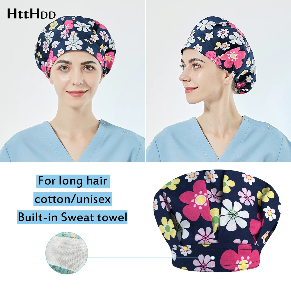 

Laboratory dust-proof scrubs cap women scrubs hats unisex Pet shelter work hats Beautician working hats print spa work tail hat