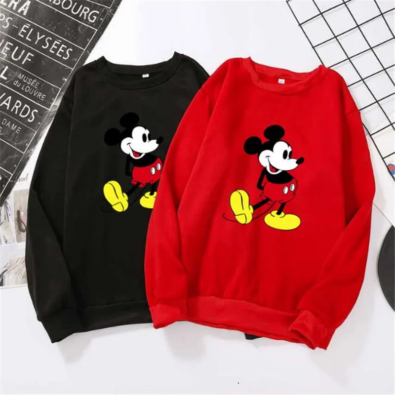 Disney Cartoon Print O-Neck Loose Pullover Mickey Mouse Long Sleeve Sweatshirt Harajuku Women Hoodies Casual Funny Ladies Tops
