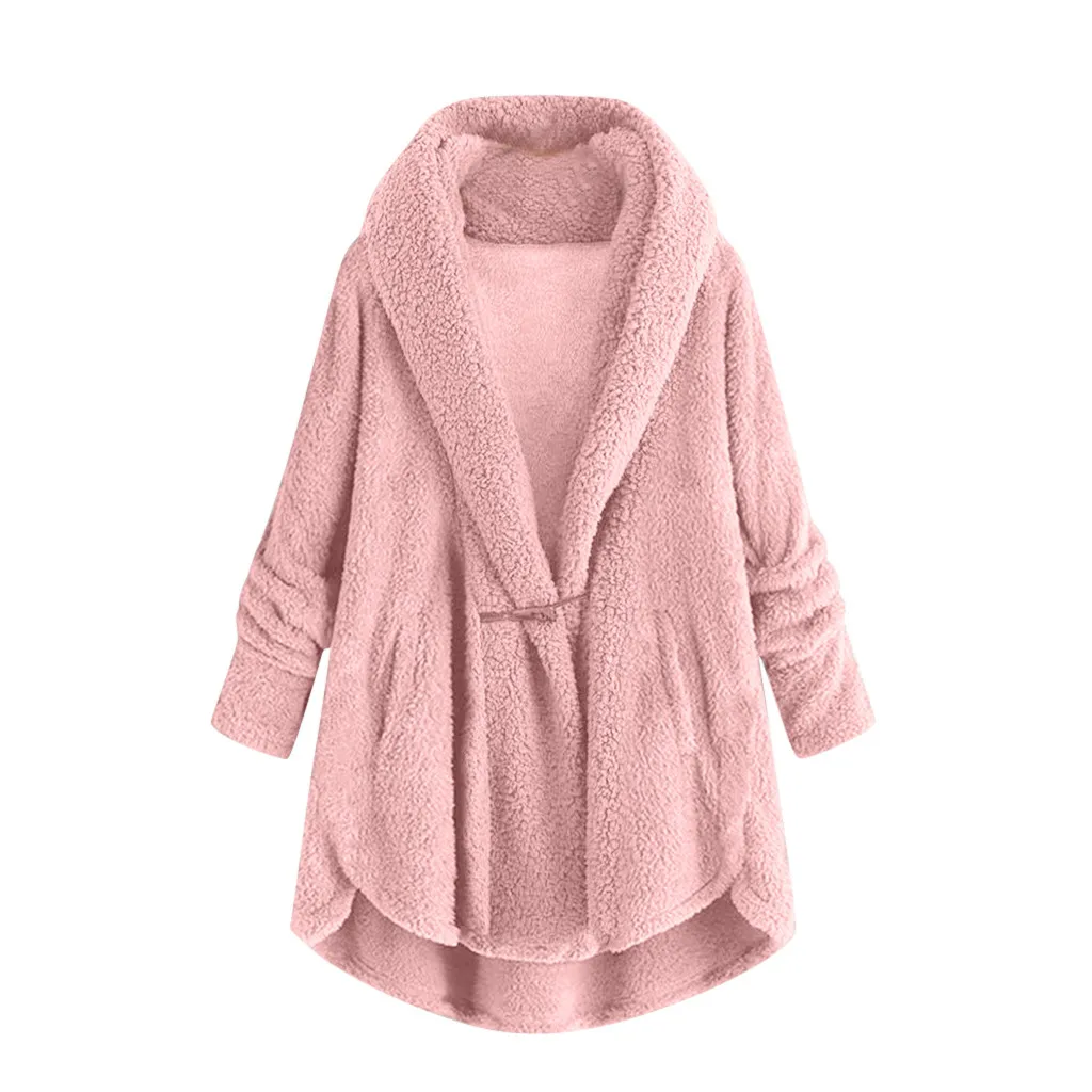 Pink Осеннее пальто из искусственного меха с капюшоном, с открытым стежком, для женщин, однотонное, размера плюс, плюшевое пальто, зимнее, с длинным рукавом, розовое, модное, тонкое, меховая куртка для женщин - Цвет: Pink