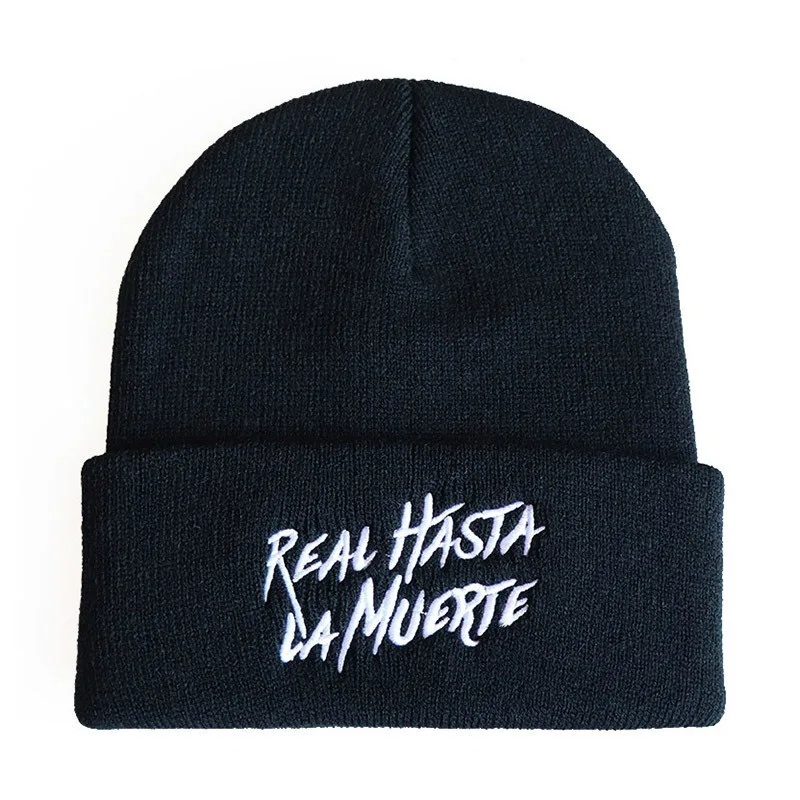 Anuel AA Real Hasta La Muerte вязаная шапка с вышивкой, шерстяная шапка в стиле хип-хоп с капюшоном, вязаные шапки для женщин и мужчин, шапка бини