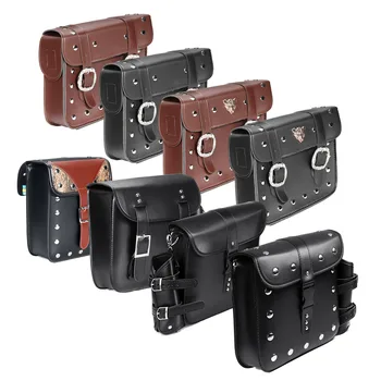 

8 Colors 1Pair Motorcycle Black PU Leather Rear Box Hanging Side Saddlebags Black With Water Kettle Bag Universal Classic Wild