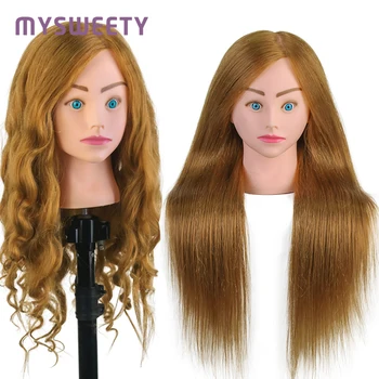 

50% Real Hair Hairdressing Training Mannequin Head for Hairstyles Doll Hair Curling Practice Mannequin Head Support Hair Dye