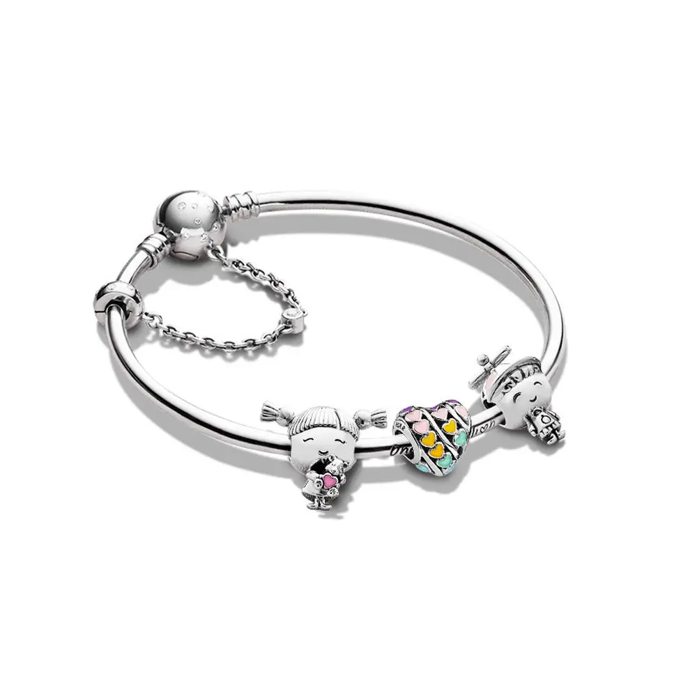 Аутентичные стерлингового серебра 925 пробы Интересные детские мальчики и девочки Радуга Красочные Любовь струнные ювелирные украшения аксессуары браслет