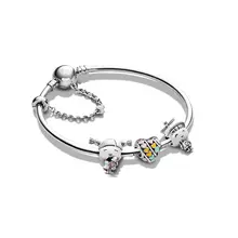Аутентичные стерлингового серебра 925 пробы Интересные детские мальчики и девочки Радуга Красочные Любовь струнные ювелирные украшения аксессуары браслет