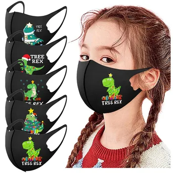 

Christmas Children Kids Mask Reusable Washable Cotton Masks Xmas Party Cartoon Dinosaur Print Face Mask Mascarillas Reutilizable