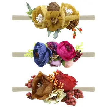 

3PCS Artificial Flower Headband Baby Girl Hair Accessories Elastic Nylon Hair Band Newborn Photo Props For Kids Christmas Gifts