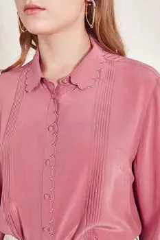 

Women Shirts Wave Lace Silk Button Long Sleeve Shirt 4 Colors