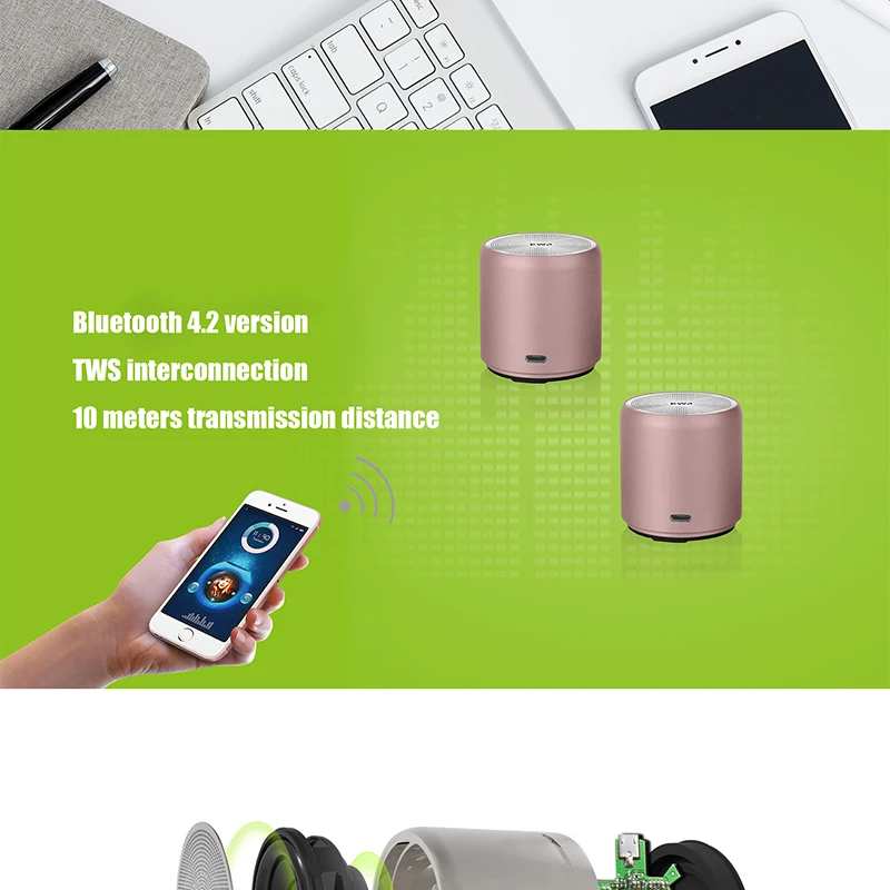 New EWA A107 Mini BT Speaker  Portable Speaker Stereo Sound Wireless MaglevSpeaker Support AUX TF Caryerd MP3 Pla