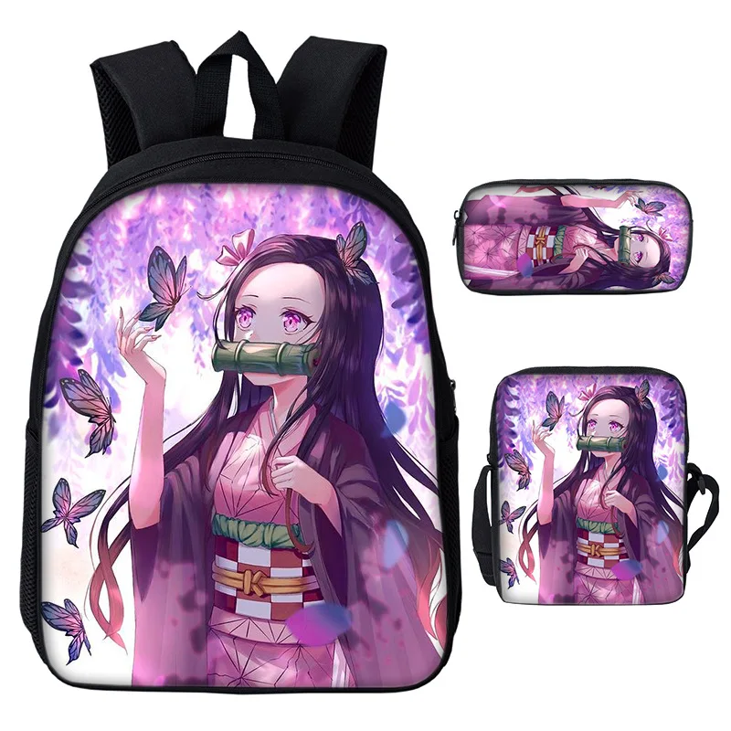 Kawaii Kamado Nezuko Backpacks for Girls Boys Demon Slayer School Bag 3Pcs Set Bookbags Pencil Case Kids Back To School Gifts