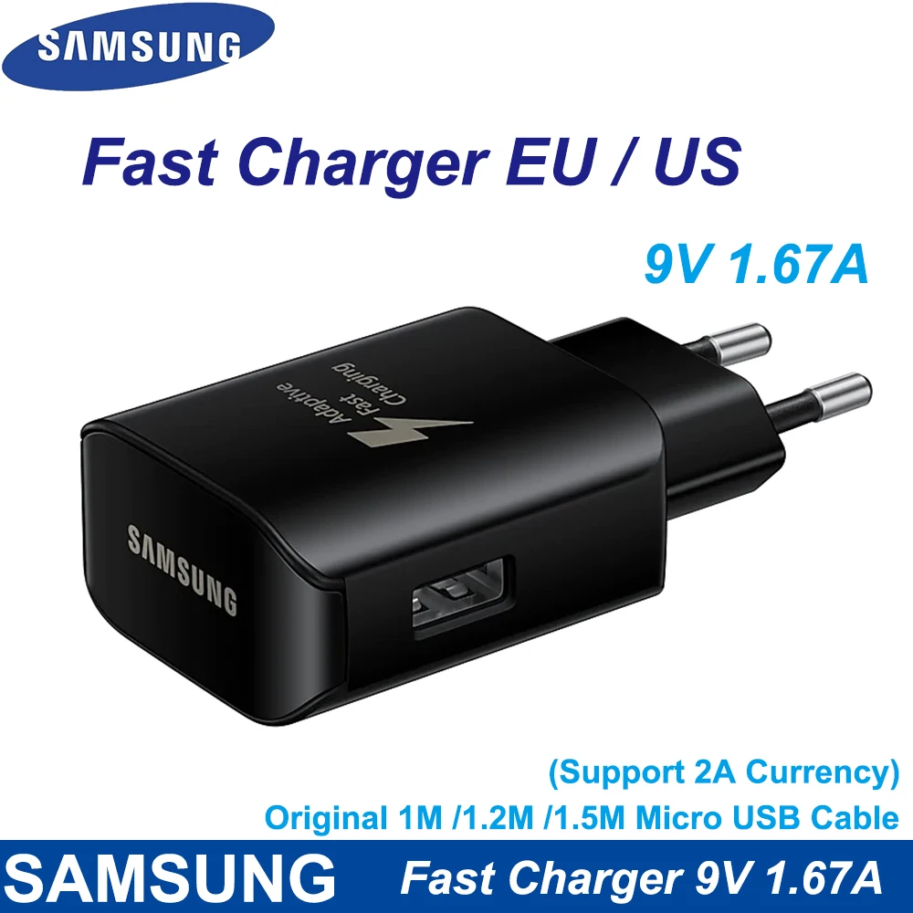 Fast charge 18w 9V1.67A Fast Charger For Samsung S10 Plus Fast Charger Travel Adapter 1M Micro USB Cable For Samsung Note10 9 8 A50 A70 S7 S8 S9 usb car charge Chargers