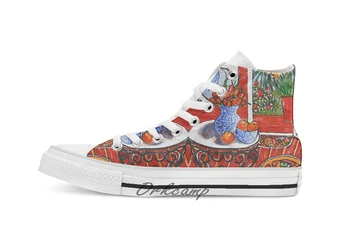 

red interior with tropical garden view Custom Casual High Top lace-up Canvas shoes sneakers Drop shipping