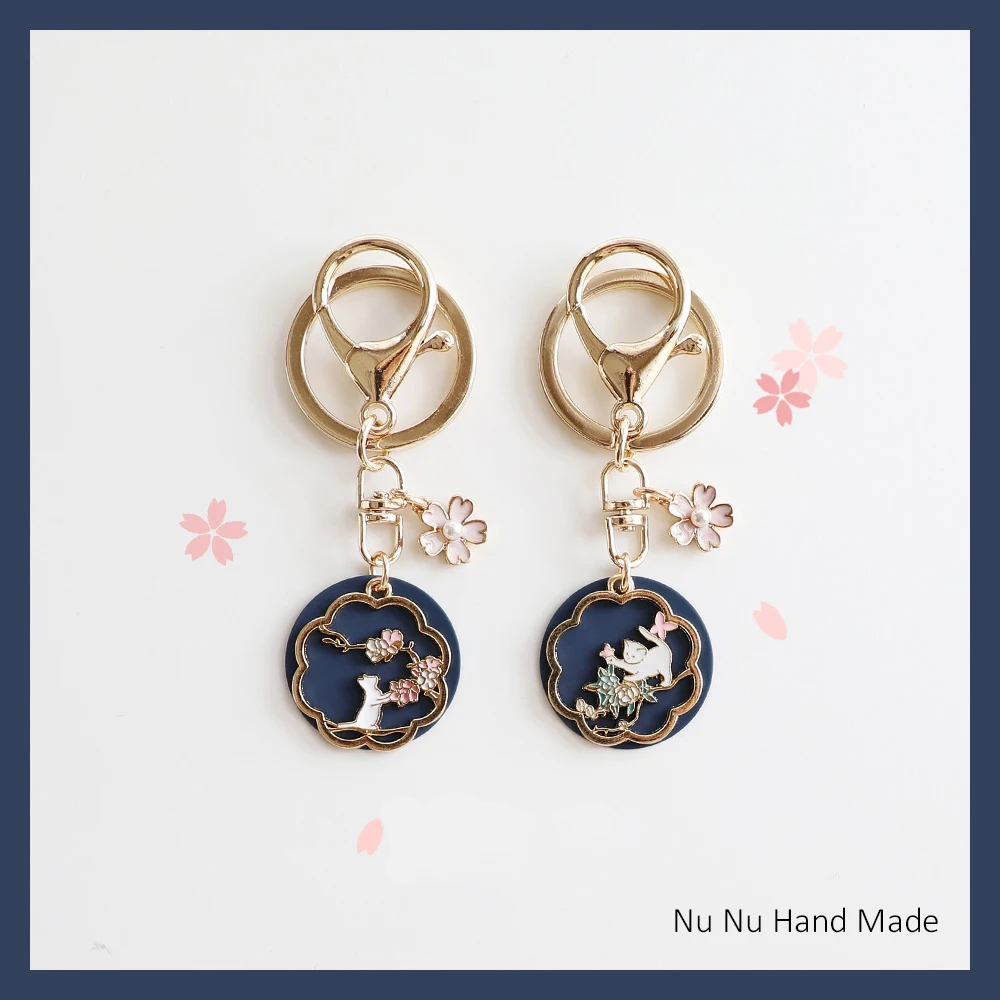 Handmade DIY Rabbit Cute Cat Keychain Bag Pendant Sakura Jewelry Accessories Car Key Chains Valentines Day Gift Original Design | Украшения