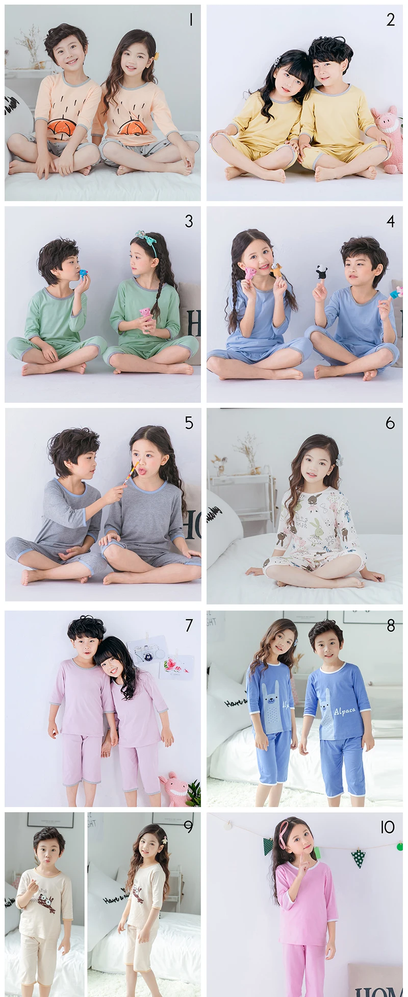 男女睡衣_春夏季韩版儿童短袖七分袖家居服空调服男女睡衣套装一件代发---阿里巴巴_03