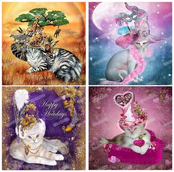 

5D DIY Diamond 2020 Animal Full round Frill Diamond Painting Cat Queen Rhinestone Embroidery With Diamonds Set Gift