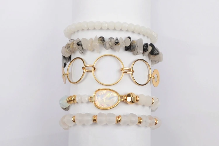 BOROSA 5Sets(5Pcs/set Bracelets) Multi-kind Jades Gems Manmade Opal Crystal Glass Faceted Bead Bracelet Sets Jewelry WX1187