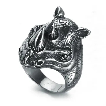 

Vintage Men Silver colour Stainless Steel Ring Rhinoceros Ring Animal Titanium Steel Ring Hip Hop Punk Ring Jewelry Gift