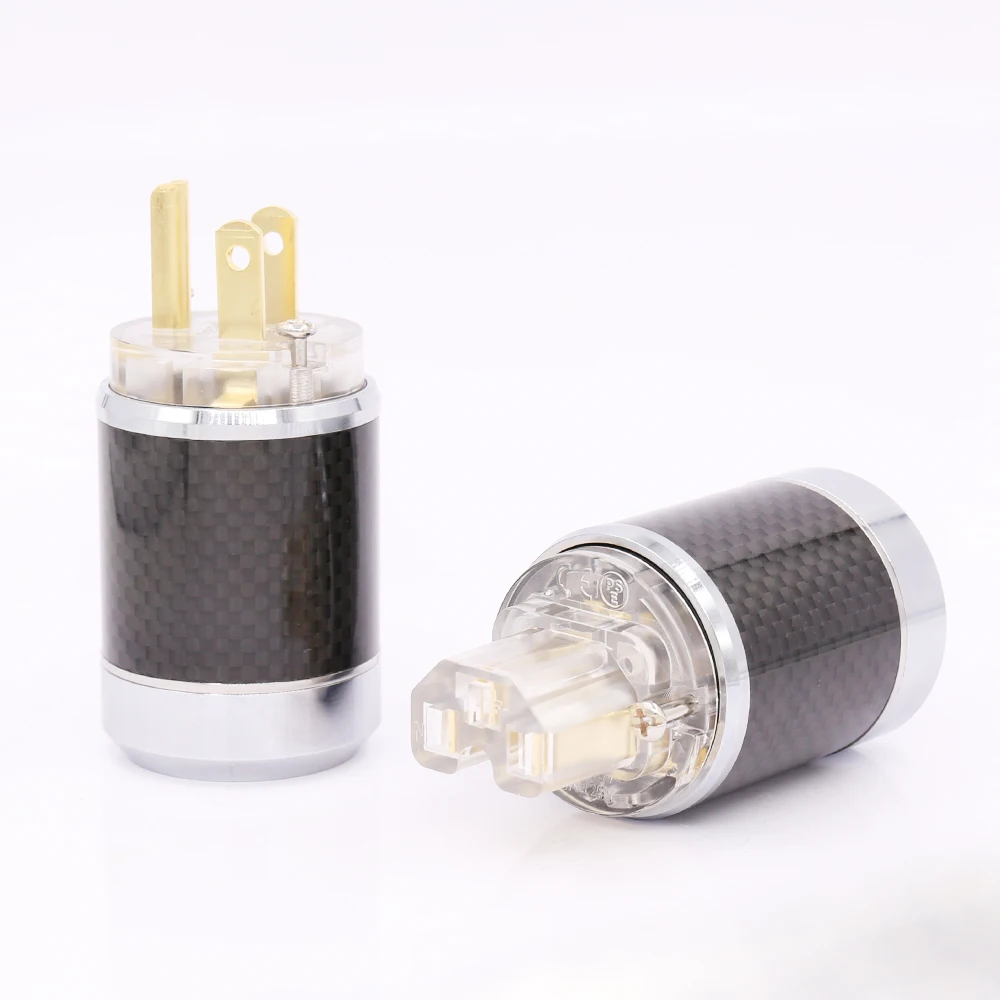 

Pair Carbon fiber Gold Plated US AC Male Plug HIFI Female Power connector DIY AC Power cable