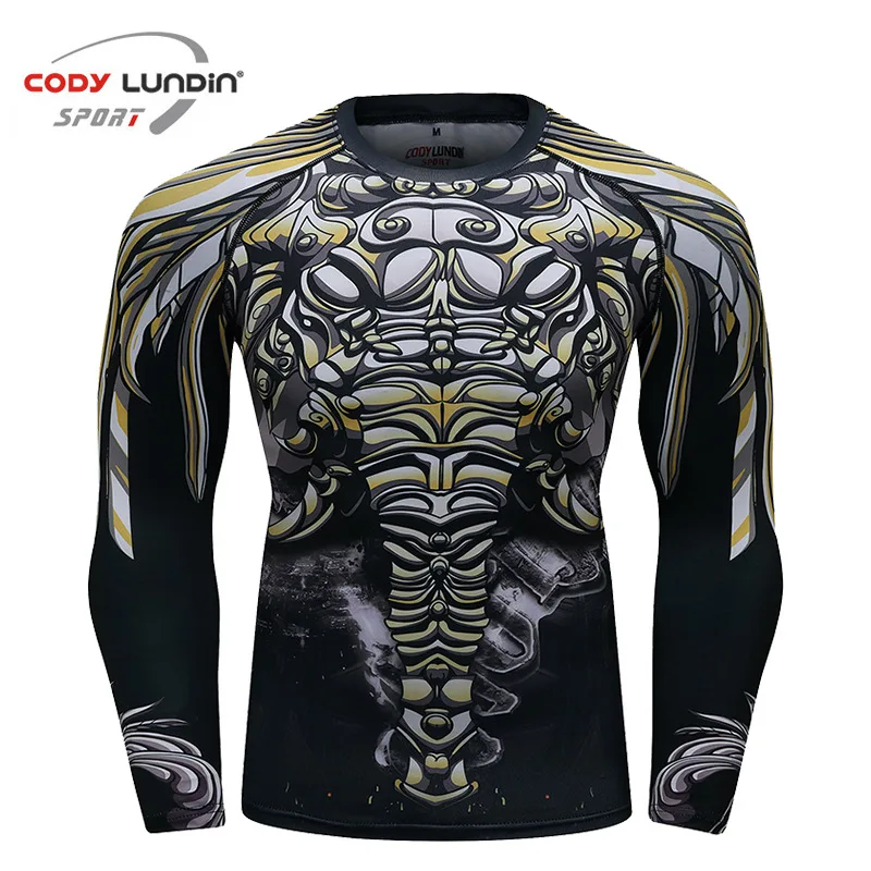 Running Compression Shirt Gym Fitness Sport T Shirt Men Long Sleeve Dry Fit MMA Muay Thai Boxing Workout Tee Top Training Shirts