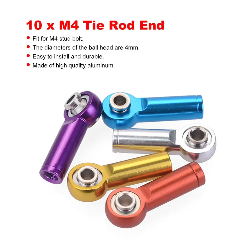 

10pcs M4 Metal Tie Push Link Rod End Joint Ball Head Holder for 1/8 & 1/10 RC Truck Buggy Crawler Car Accessory