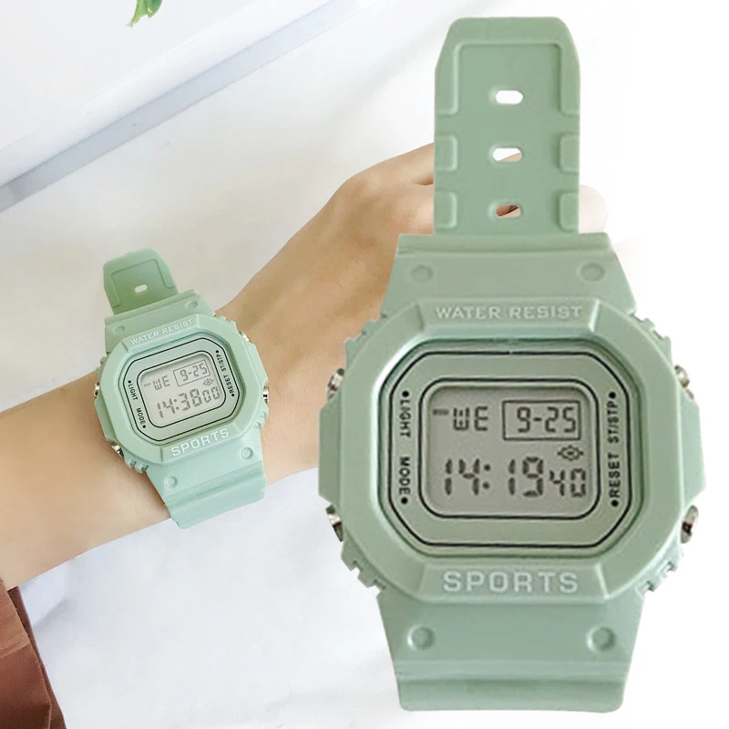 

Women Green Digital Watch Girls Student Portable Wrist Watch with Soft Band KQS8