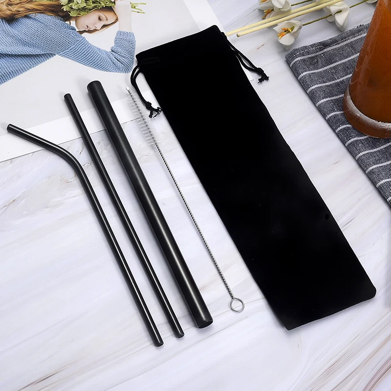 black BalleenShiny 3 шт многоразовые, для питья соломы детские бутылочки для кормления из нержавеющей стали едят соломинки с щетка для чистки кружки - Цвет: black