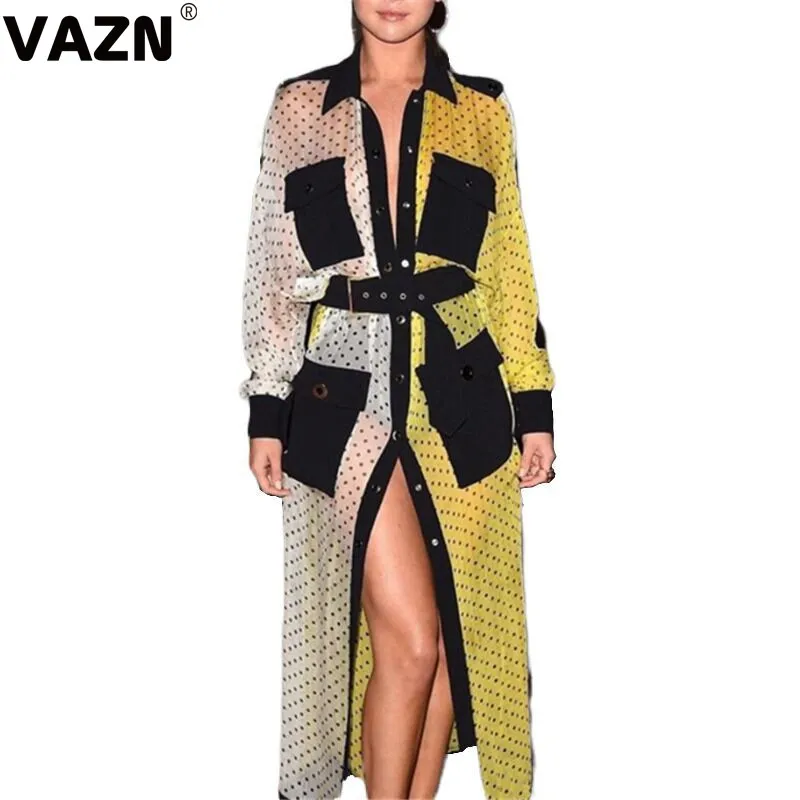 Горячая новинка пикантное модное Макси-платье VAZN KEN702882 в горошек с длинным