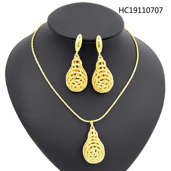 

Yulaili Gold Color Round Hollow Pendant Necklace Earrings Two Piece Set Fashion Turkey Jewelry for Women Daily Wholesale