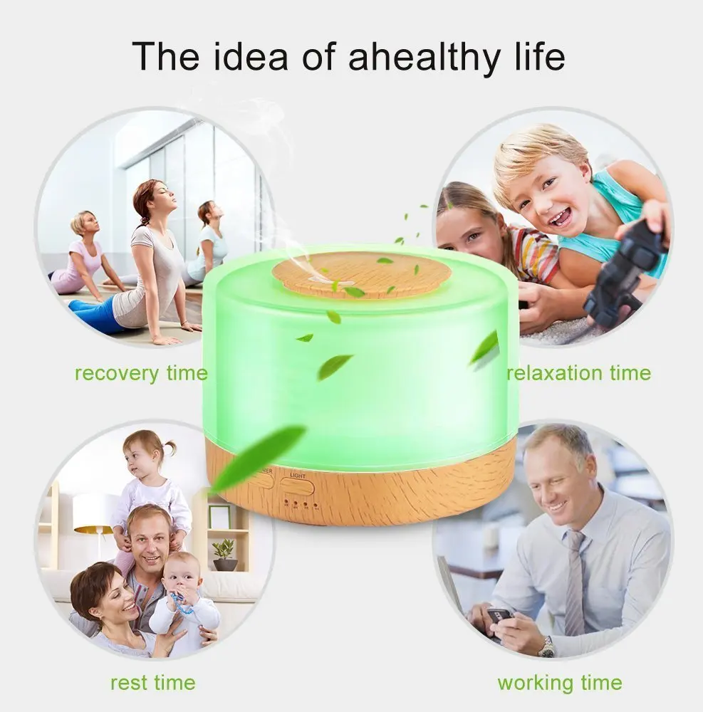 500ml Remote Control Ultrasonic Air Aroma Humidifier Timing 7 Color Light Electric Aromatherapy Essential Oil Aroma Diffuser