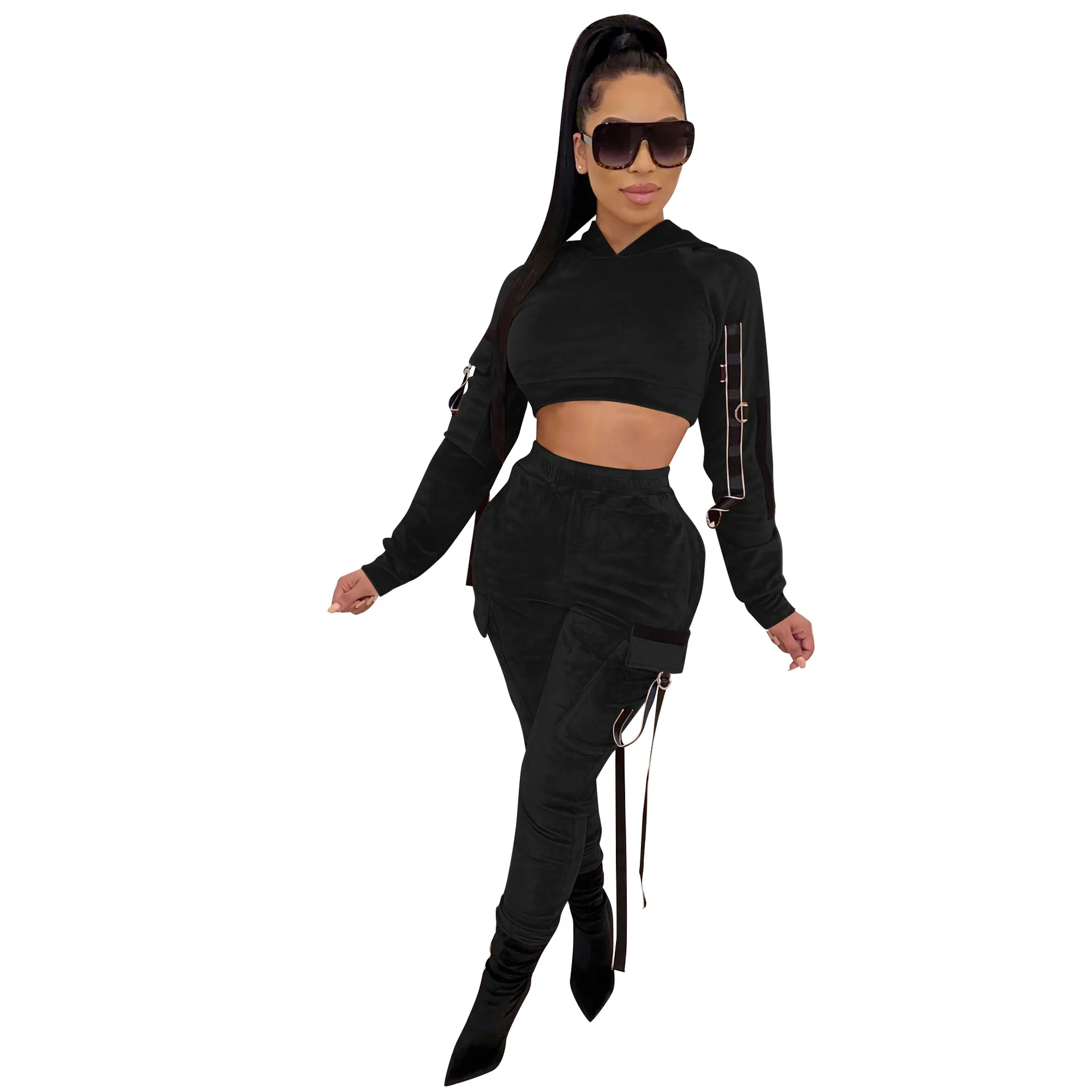 

Echoine Winter Women Tracksuit Two Piece Set Crop Tops Hoodies and Pants Velvet Sportwear Matching Set Autumn jogging femme
