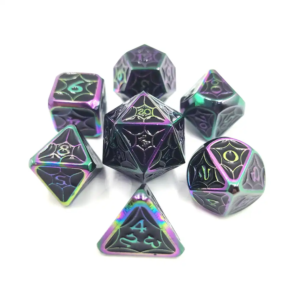 カラフルなレーザー金属サイコロ7個多面体セットのおもちゃカード役割ボードゲーム黒デジタル高級パーティーmtgパスファインダーdnd Dice Aliexpress