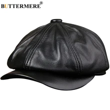 BUTTERMERE en cuir véritable casquette gavroche hommes en cuir véritable chapeau d'hiver noir marron Vintage marque octogonale casquette pour hommes casquette plate(China)