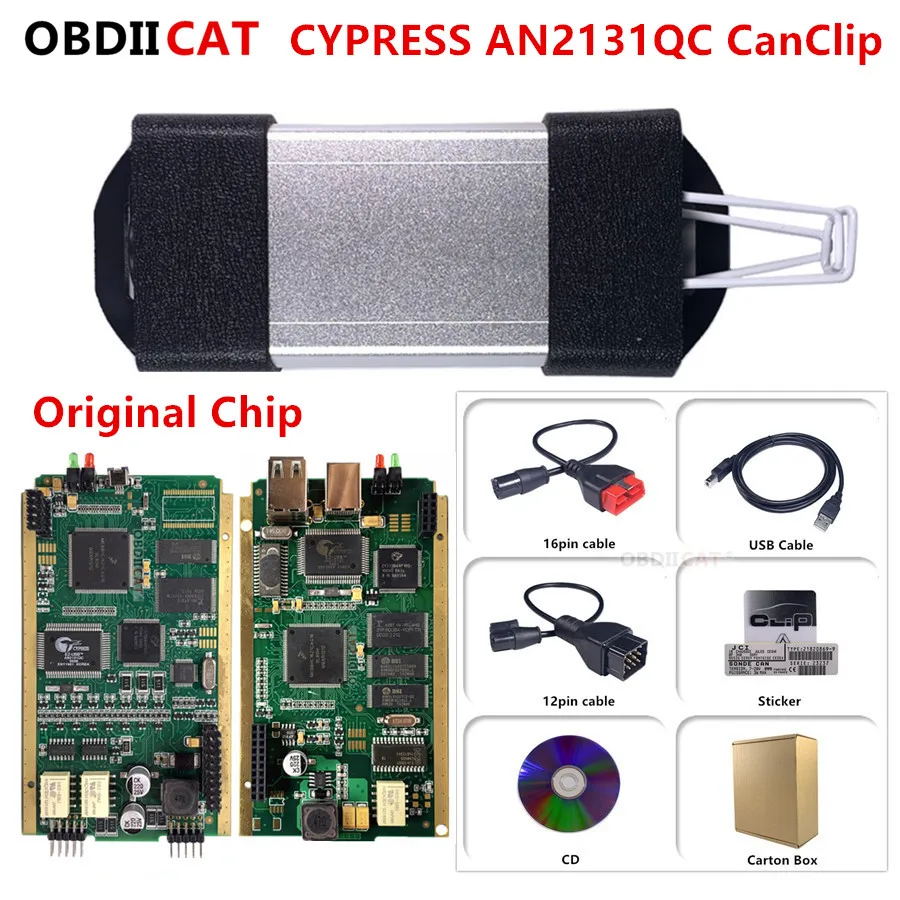 Новый чип Can Clip V190/V195 Золотая печатная плата с CYPRESS AN2135SC/2136SC A + OBD2 диагностический