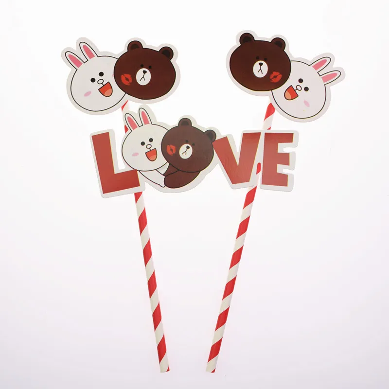 Cake Toppers Flags Kids Baby Happy Birthday Rabbit Bear Cupcake Topper Wedding Bride Baby Shower Party Baking DIY Xmas 20pc/lot