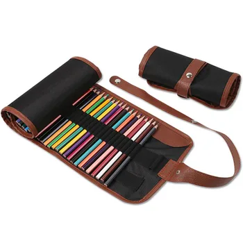 

36/48/72 Slot Pen Pencil Bag Wrap, Canvas storage Pouch Organizer for Brush Marker Pens Stationery Office School DIY Travel F573