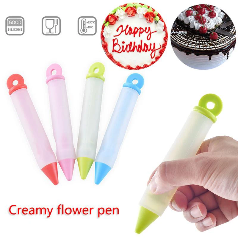Silicone Food Write Pen Chocolate Decorating Tools Cake Mold Cream Cup Cookie Icing Piping Pastry 4 Nozzles Kitchen Accessories